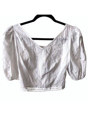 NWT Express White Embroidered Puff Sleeve Crop Top XS